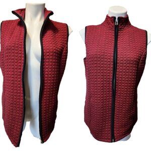 ❤️ 4/$20 Kim Rogers vest Women's medium Quilted red black zip-up Collar fall